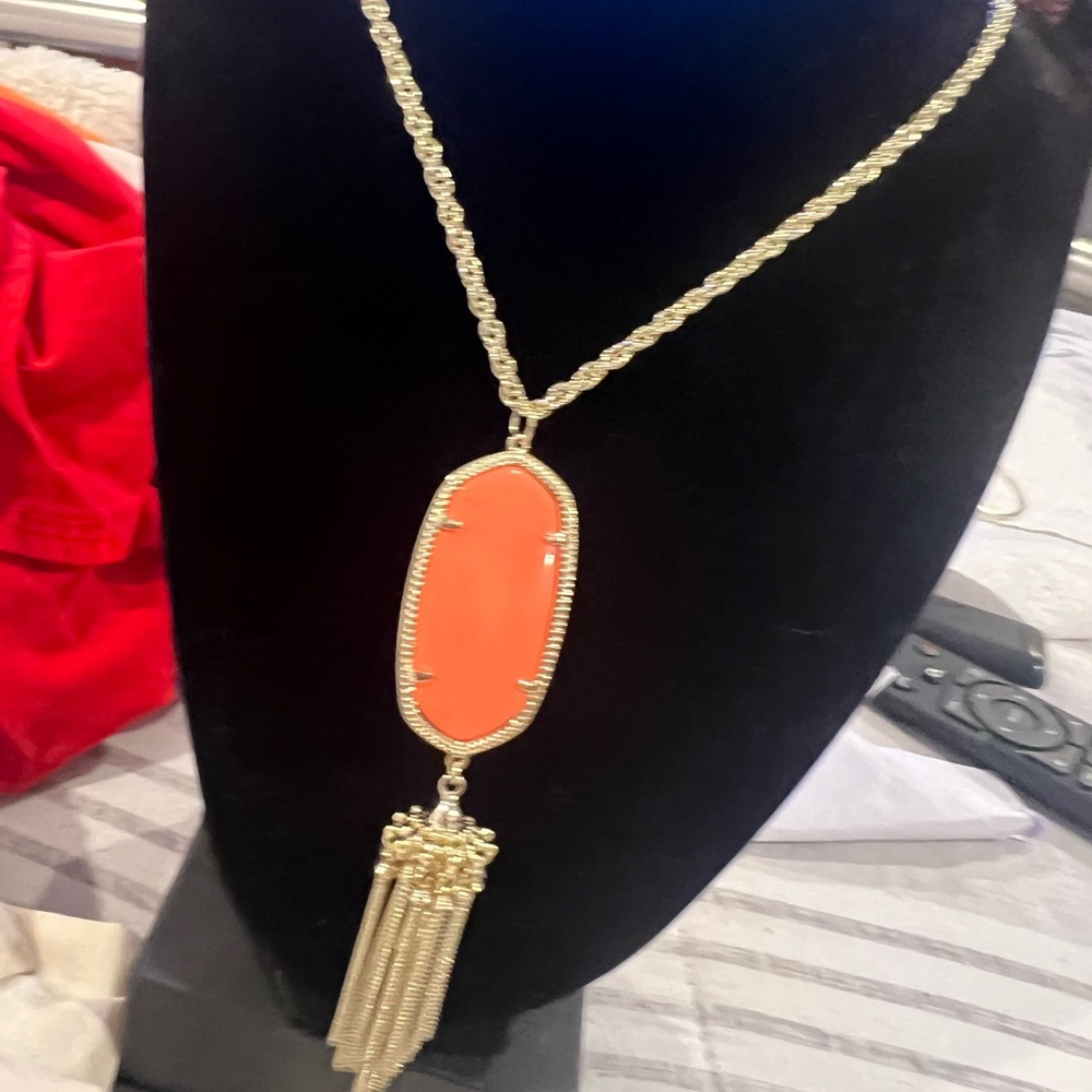Kendra Scott Rayne Long Coral and Gold Tassel Necklace